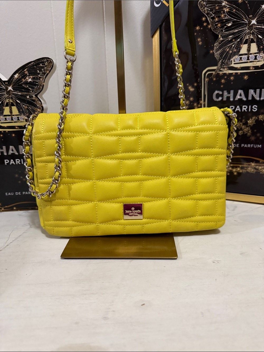 Kate Spade Story Book Yellow Quilted Chain-Handle Crossbody Bag